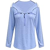 Chemo Port Shirts for Women Long Sleeve Post-Surgery Recovery with 2 Side Snaps Shoulder Surgery & Dialysis Recovery Shirts