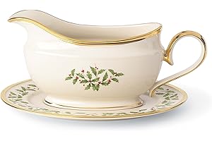 Lenox Holiday Sauce Boat & Stand,Ivory