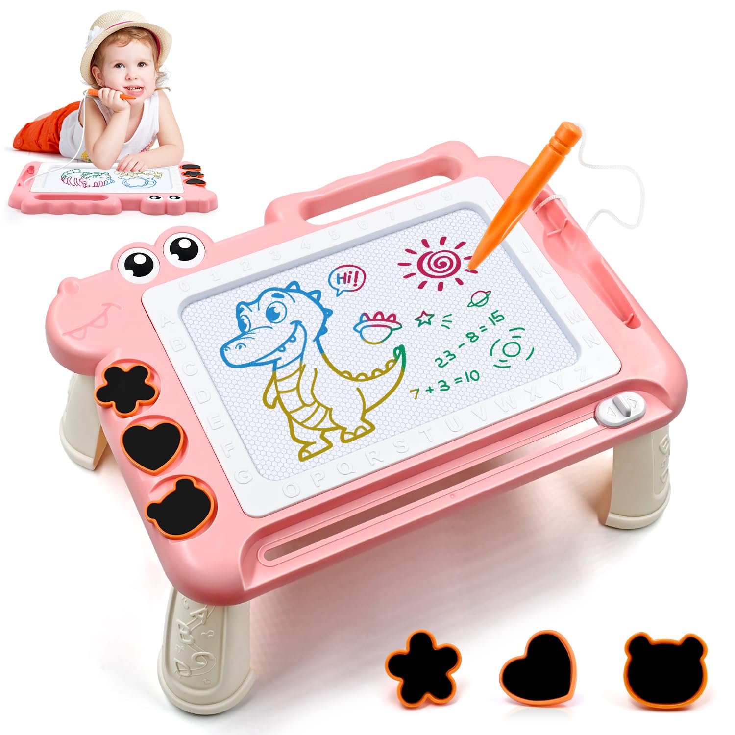 AiTuiTui Magnetic Drawing Board for Girls Aged 3โ5, Montessori Doodle & Writing Pad with Legs, Creative Travel Learning Toy โ Ideal Birthday, Christmas, Pink