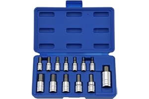 NEIKO 10074A Metric Hex Bit Socket Set | 13-Piece Set | S2 and Cr-V Steel | 1/4-Inch, 3/8-Inch and 1/2-Inch Drive | 2mm to 14