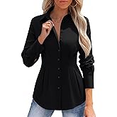 siliteelon Button Down Shirts for Women Cinched Waist Dress Shirt Cotton Long Sleeve Business Casual Work Office Blouse