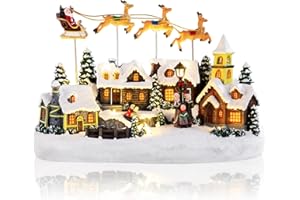 CHONSUN Musical Christmas Village Houses Santa Claus Sledding Reindeer Christmas Collectible Buildings LED Lights Musical Indoor Display Figurines Xmas Decoration