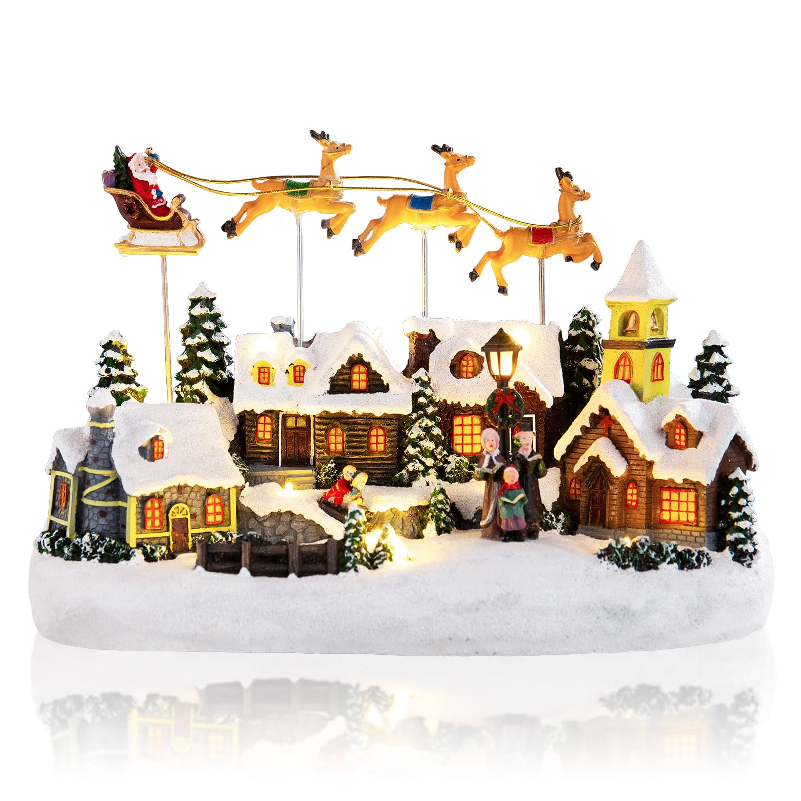Photo 1 of ***STOCK PHOTO FOR REFERENCE ONLY***
Musical Christmas Village Houses Santa Claus Sledding Reindeer Christmas Collectible Buildings LED Lights Musical Indoor Display Figurines Xmas Decoration