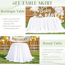 FANPROMS White Table Skirt for Rectangle Tables 6FT