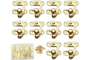 Youmeizer 10 Pieces Antique Vintage Lock Latch Hook Hasp Horn Lock with 40 Screws Jewelry Box Hardware Thickened Horn Lock Clasp Arm Latch Size 27 x 25 x 8mm (Golden/Right Latch Hook Hasp)