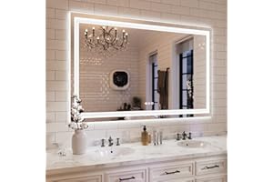 ISKM 55'' x 40'' LED Mirror for Bathroom Lighted Vanity Mirror for Wall Front Lights + Backlit LED Bathroom Mirror Anti-Fog Tempered Glass ETL Listed