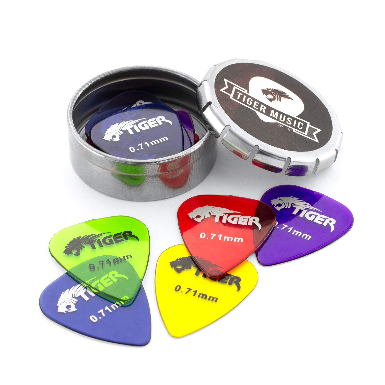 Guitar Picks with Storage Tin - 12 Gel Plectrums 0.71mm TIGER GAC71-12