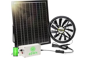 BINGLUX Solar Exhaust Fan with Battery, 40W 10" Solar Powered Fans for Greenhouse with 60Wh Battery Run Day & Night, Solar Vent Fan for Shed Chicken Coop Dog House Outside, Waterproof & Low Noise