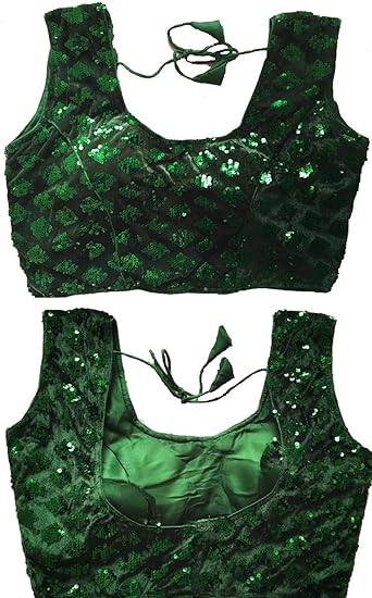 Women's Green Sequence & Thread Work Readymade Sleeveless Blouse