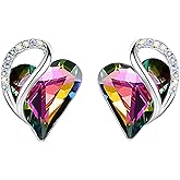 Leafael Infinity love Heart Birthstone Stud Earrings for Women, Valentine's Day Gifts for Mom, Wife, and Her, Silver Plated Birthday Jewelry
