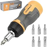 MulWark 7-in-1 Stubby Ratcheting Screwdriver, Small Screwdriver with Magnetic, Multi-bit Stubby Screw driver with S2 Steel Phillips Slotted Torx Bits in Handle, Compact Tool for Tight Spaces