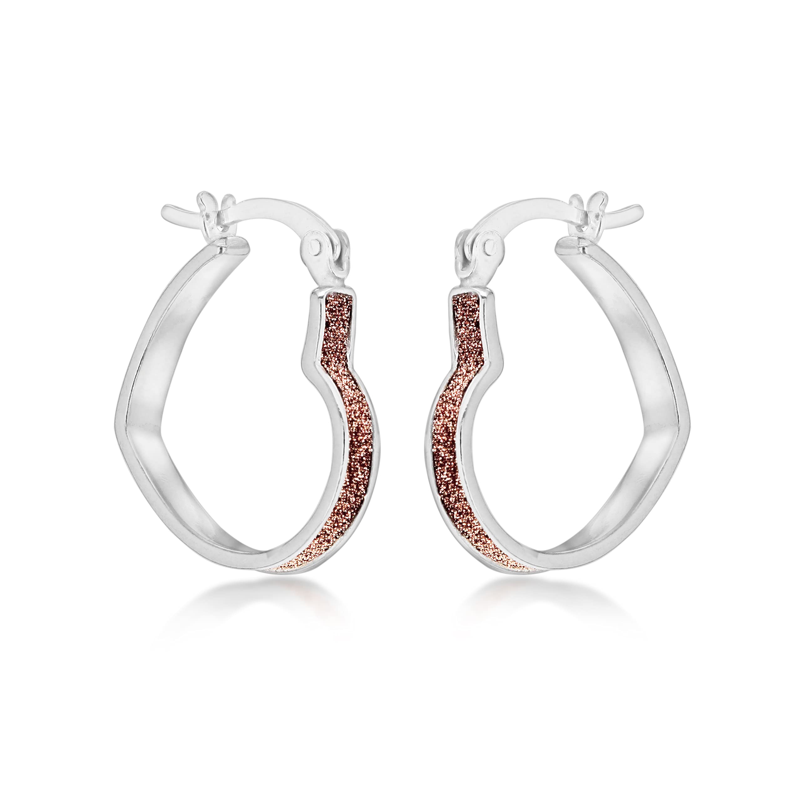 Tuscany Silver Women's Sterling Silver Rhodium Plated Rose Stardust Heart Creole Earrings