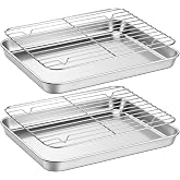 Baking Sheet with Wire Rack (2 Pans + 2 Racks), Stainless Steel Cookie Sheet with Cooling Racks, Stainless Steel Cookie Sheets Pan and CoolingRack for Baking Cookies Jelly Rolls