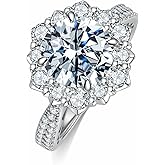 Elio Passero Flower Shape Moissanite Engagement Rings for Women, 3CT D Color VVS1 Clarity Moissanite Rings,925 Sterling Silver Engagement Ring with 18K White Gold Plated Size10