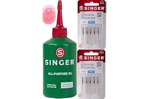 Singer All Purpose Sewing Machine Oil, 3.38-Fluid Ounce, and 10 Counts of Singer Sewing Machine Needles 2020 Red Band Size 14