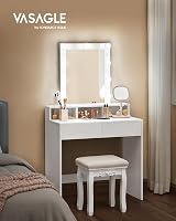 VASAGLE Dressing Table with LED Lights, 2 Drawers, Mirror, Cloud White view 2