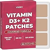 VIORY D3/K2 Patches (Pack of 60) - 100% Natural Patch for Women and Men - with Magnesium - Focus, Energy, Firming & Bariatric Support - Enhanced Formula