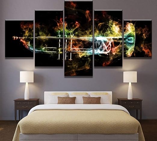 Imagenes Enmarcadas Arte De La Lona De 5 Piezas Llamas De Trompeta Instrumentos Musicales Cuadros Pinturas Sobre Lienzo Arte De La Pared Para Decoraciones Del Hogar Decoracion De La Pared Marco Amazon Es Hogar