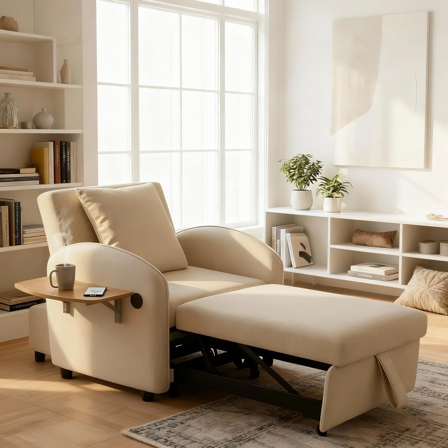 Photo 1 of ***PICTURE FOR REFERENCE ***Trygoal Convertible Sleeper Chair Bed, Pull Out Sofa Couch Chair with Folding Tray Table, USB & Type-C Charging Ports, 3 in 1 Sofa Besd Chairs for Living Room, Lounge, Guest Sleep, White