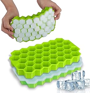 JSM, Ice Cube Trays with lids, 2 Pack Silicone Ice Cube Molds Flexible 74-Ice Trays, BPA Free, for Whiskey Storage,Cocktail,Beverages, Flexible Safe Molds;Available in green2pcs or white2pcs