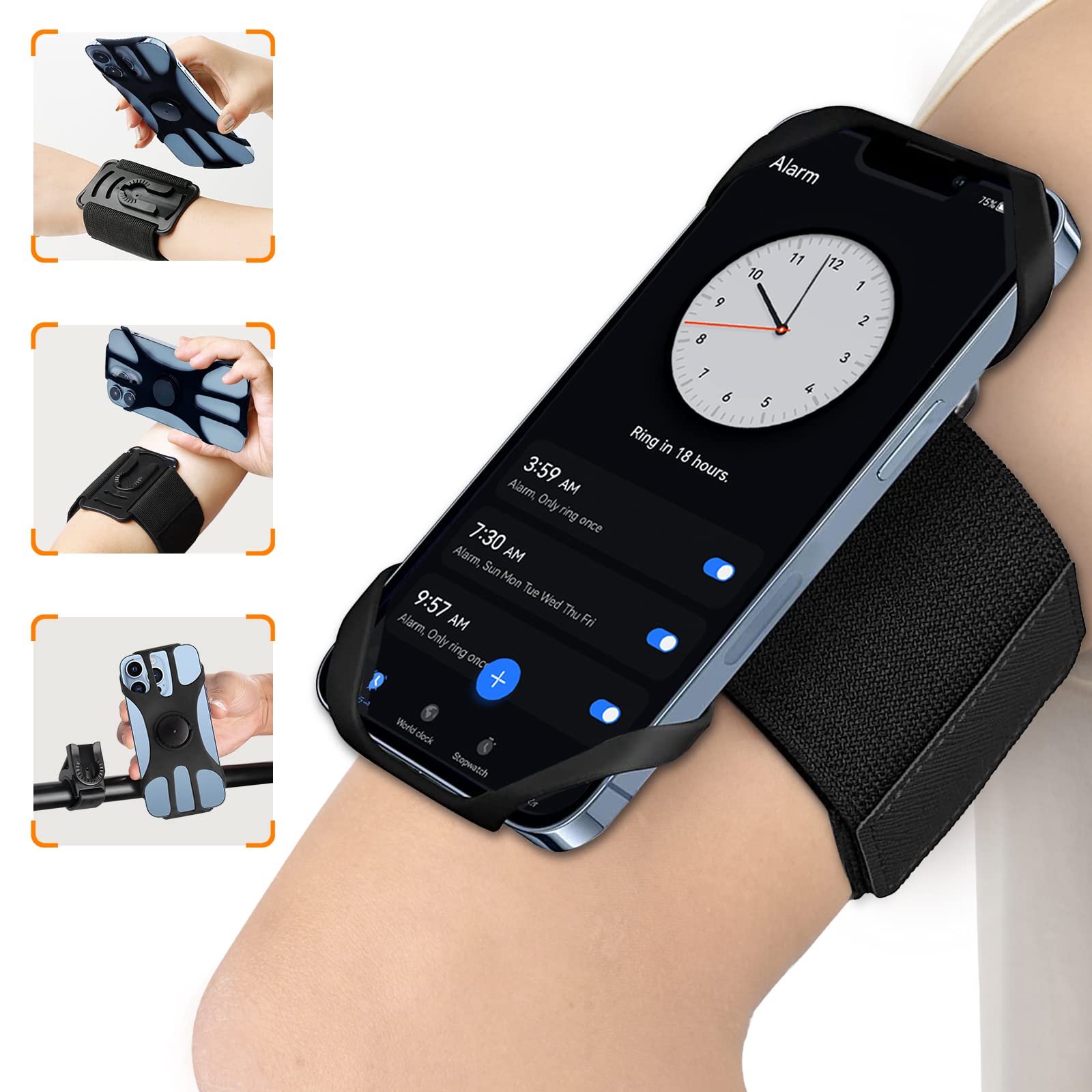 HLOMOM 3 in 1 Running Armband, 360° Rotatable & Detachable Running Phone Holder/Bike Phone Holder, Running Phone Armband for iPhone17/16/15/14/13/12/11/Pro Max/Pro/Mini,Gym/Sports/Cycling/Yoga 4.5-7''