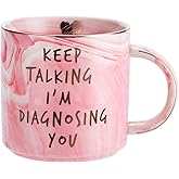 Psychology Gifts Funny Gift Idea for Psychologist, Psychiatrist, Therapist, School Counselor, Women, Boss, Mom, Coworker, Graduation - Keep Talking I'm Diagnosing You - Pink Coffee Mug 11.5oz Cup