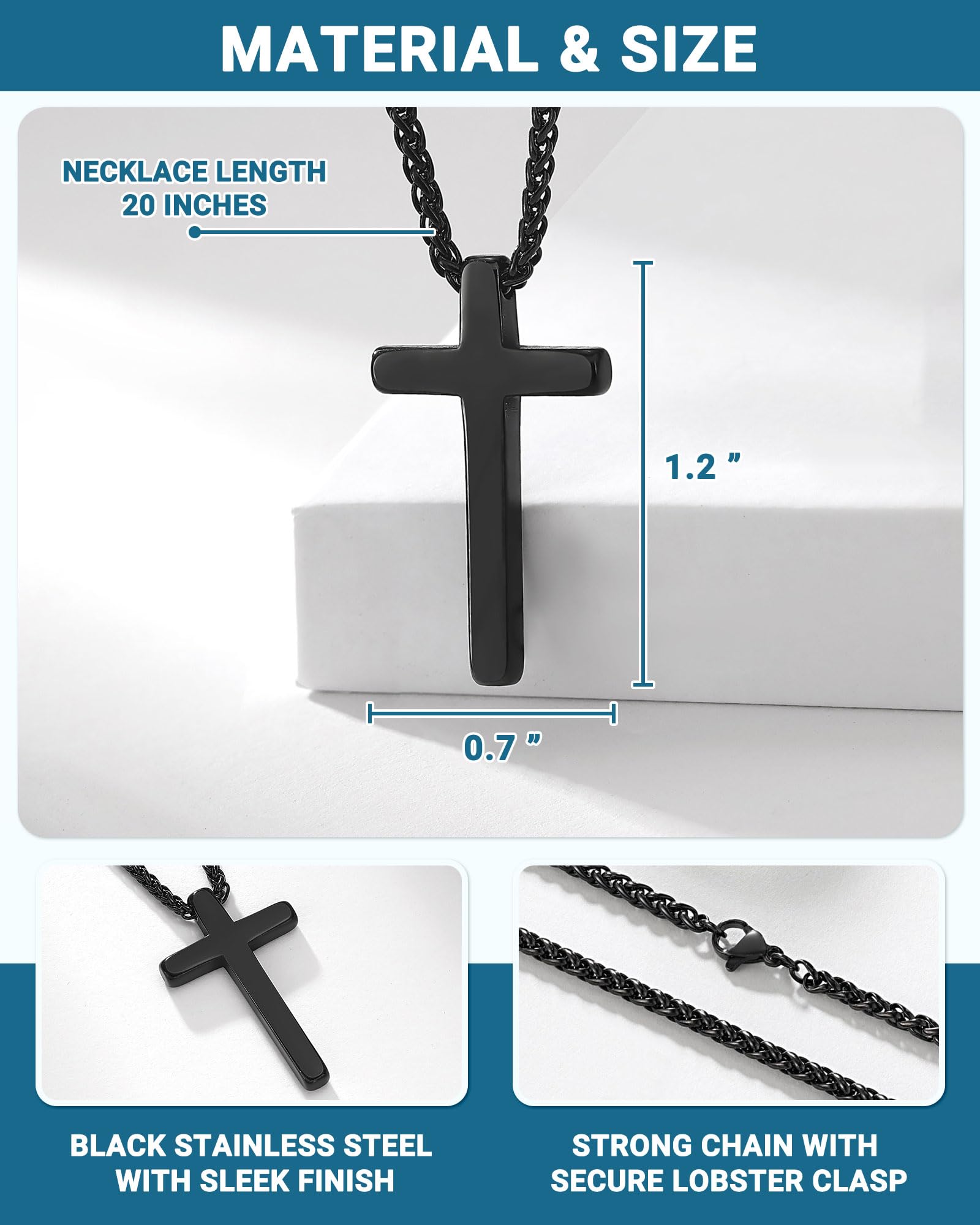 Happy Birthday Gifts for Boys 8-18 Years Old, Black Cross Necklace with Bible Verse Joshua 1:9 for Son, Grandson, Nephew, Friend
