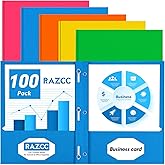 Two Pocket Folders, RAZCC 100 Pack Two Pocket with Prongs, 3 Prong Folders Fit Letter Size Paper, Pocket Paper File Folders for School Office Home Business, Assorted 5 Colors