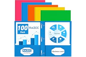 Two Pocket Folders, RAZCC 100 Pack Two Pocket with Prongs, 3 Prong Folders Fit Letter Size Paper, Pocket Paper File Folders for School Office Home Business, Assorted 5 Colors