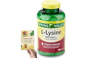 NEOBIT Spring Valley L-Lysine Dietary Supplement, 500mg, 250 Tablets - Support for Tissue and Immune Health, Essential Amino Acid, Gluten-Free - Bundle with 'Healthy Life, Simple Choices: Guide' (2 Items)