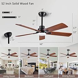 52-Inch Solid Wood Ceiling Fans 【With Remote