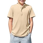 Haloumoning Boys Short Sleeve Henley Shirt Kids Casual Button Front Summer T-Shirts Tops Tees 5-14 Years