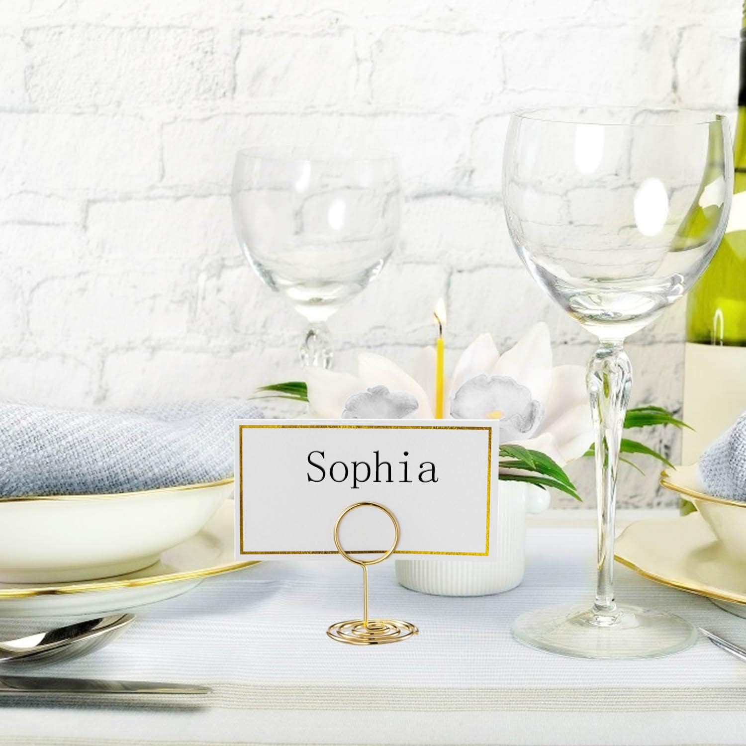 Toncoo 24 Pcs Premium Gold Table Number Holders and 24 Pcs Place Cards with Gold Foil Border, Place Card Holder, Table Sign Stand, Photo Picture Holders for Centerpieces, Wedding, Party, Birthday: Home & Kitchen