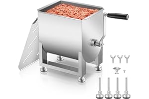 FOHERE Meat Mixer, 20LBS/10L Capacity Tank 304 Stainless Steel Manual Meat Mixer, Meat Mixer for Sausage with Stainless Steel Lid ＆ Deachable Handle, Mix Up to 15LBS/7.5L