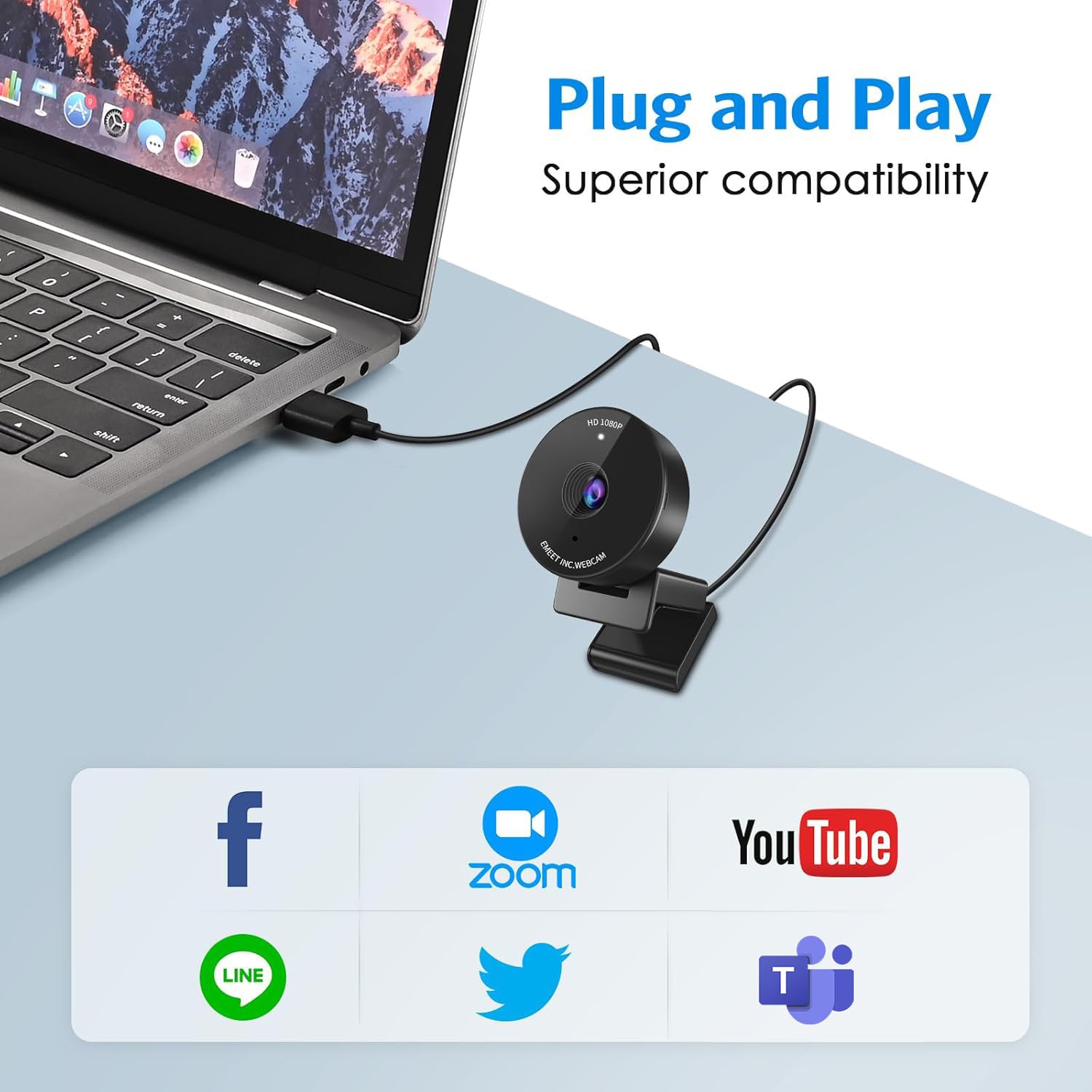 EMEET 1080P Webcam - USB Webcam with Microphone & Physical Privacy Cover, Noise-Canceling Mic, Auto Light Correction, Fixed Focus, C950 Ultra Web Cam w/ 70°View for Meeting/Online Classes/Zoom/YouTube