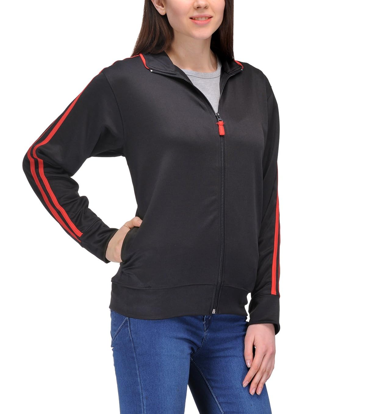 scott dryfit jacket wrinkle free women's (black with red stripes)