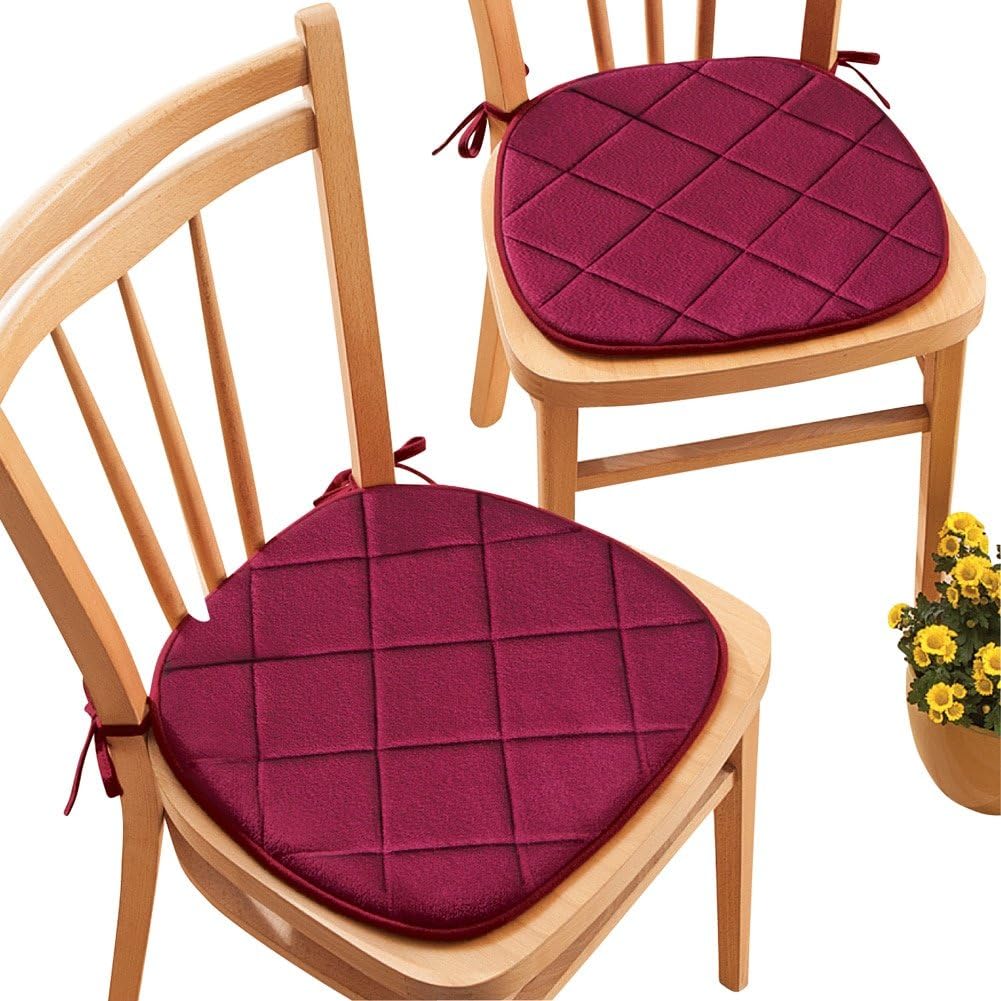 Amazon Com Collections Etc Quilted Memory Foam Cushioned Chair Pads With Ties Set Of 2 Burgundy Home Kitchen