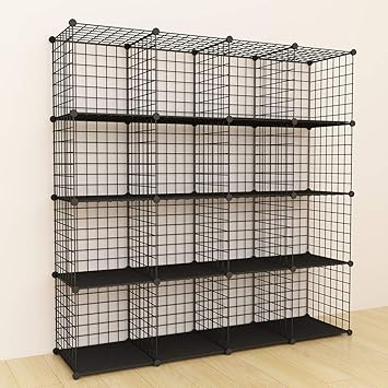 Simpdiy Bookshelf Portable Storage 16 Cubes Black Wire Grid Wire Cube Storage Space Saving Metal Organizer Wire Modular Shelf Amazon In Home Kitchen