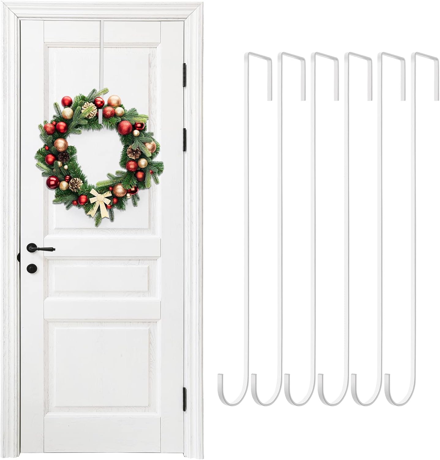 Wreath Hangers - Fovths 6 Pack 14.5 Inch Christmas Wreath Hanger Hooks Over Door Metal Wreath Hook Heavy Duty Wreath Hanger for Front Door Decor
