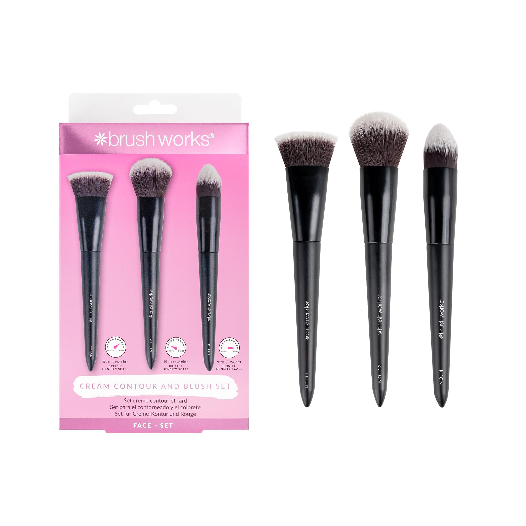 Brushworks Cream Contour and Blush Set – 3-Piece Kit, Flat Top Contour, Blush & Buffing Brushes for Sculpting, Defining & Blending