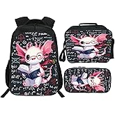 Citari Axolotl Backpack Set for Boys Girls 3PCS Cute Animal School Bag with Lunch Box Pencil Case Kids Backpacks Toddler Elementary Bookbag 16 Inch
