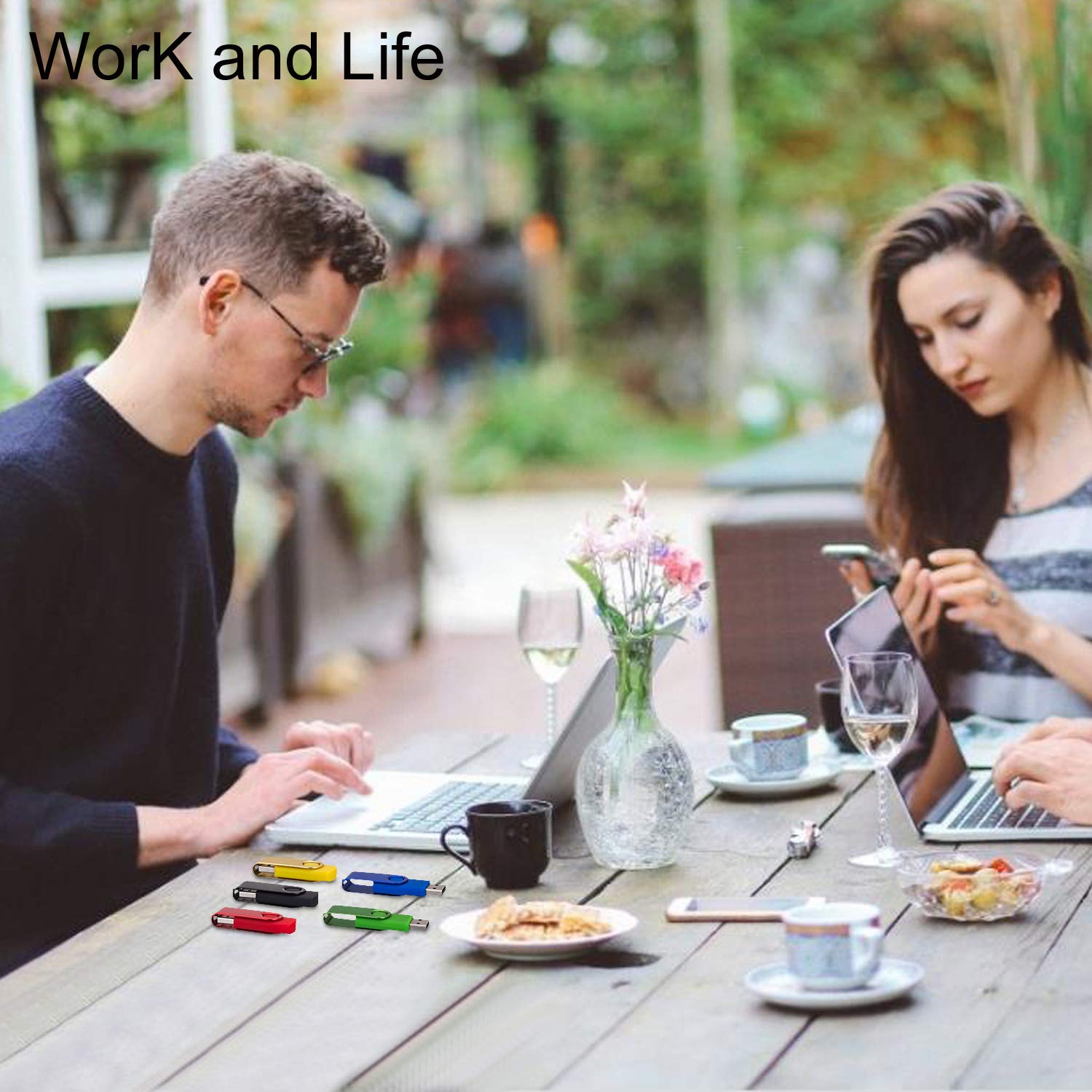 SeeDete 64GB USB Flash Drives, USB Stick, Thumb Drive Rotated Design, Memory Stick with LED Light for External Storage and Backup Data, Jump Drive, 3 Pack 64GB (3 Colors: Black Red Blue)