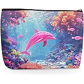 Pink Dolphin Makeup Bag, Large Capacity Travel Makeup Case Cosmetic Bags for Women, Portable Pouch Purse Travel Essentials Toiletries Accessories, Christmas Birthday Gifts for Women