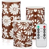 Baquler 3 Pcs Mexican Flameless Candle Monarch Flickering Candle, Floral | Day of the Dead Dia De Los Muertos Mexican Barro Flameless Candles Battery Operated LED Flickering Mexican Home Decor
