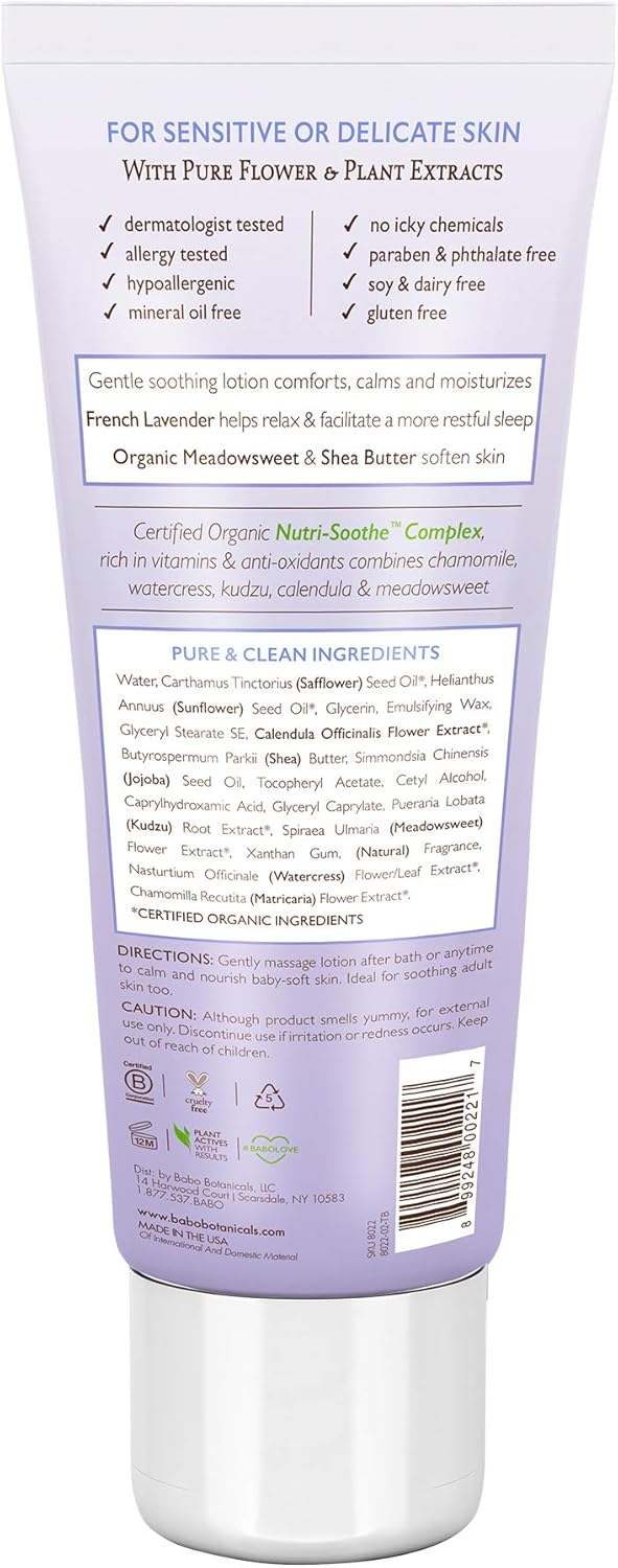Babo Botanicals Calming Lotion with French Lavender and Organic Meadowsweet, Non-Greasy, Hypoallergenic, Vegan, for Babies, Kids or Sensitive Skin - 8 oz. : Body Lotions : Beauty
