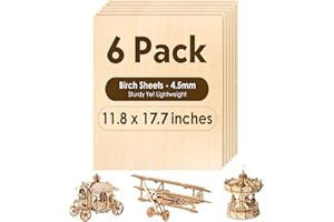 ANAIRSMO Birch Plywood Sheets 4.5mm, 6 Pack Plywood Sheets 11.8 x 17.7 Inch, Wood for Laser Cutting and Engraving, Stronger Than 3mm Basswood, Lightweight Yet Sturdy 0.18 inch Birch Wood Sheets