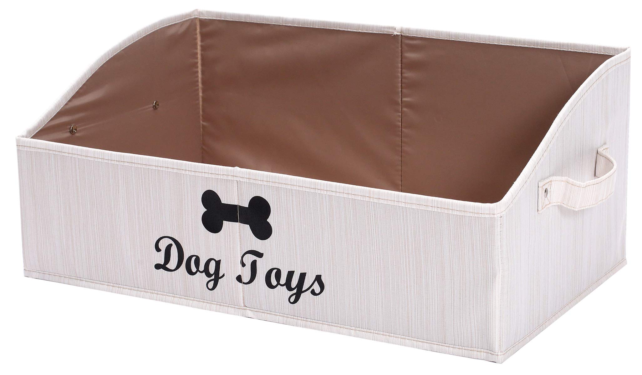 Geyecete Large dog toy bin dog toy box storage box - Foldable Fabric Trapezoid Organizer Boxes with Handle, Collapsible Basket for Dog Toys (Beige-DOG)