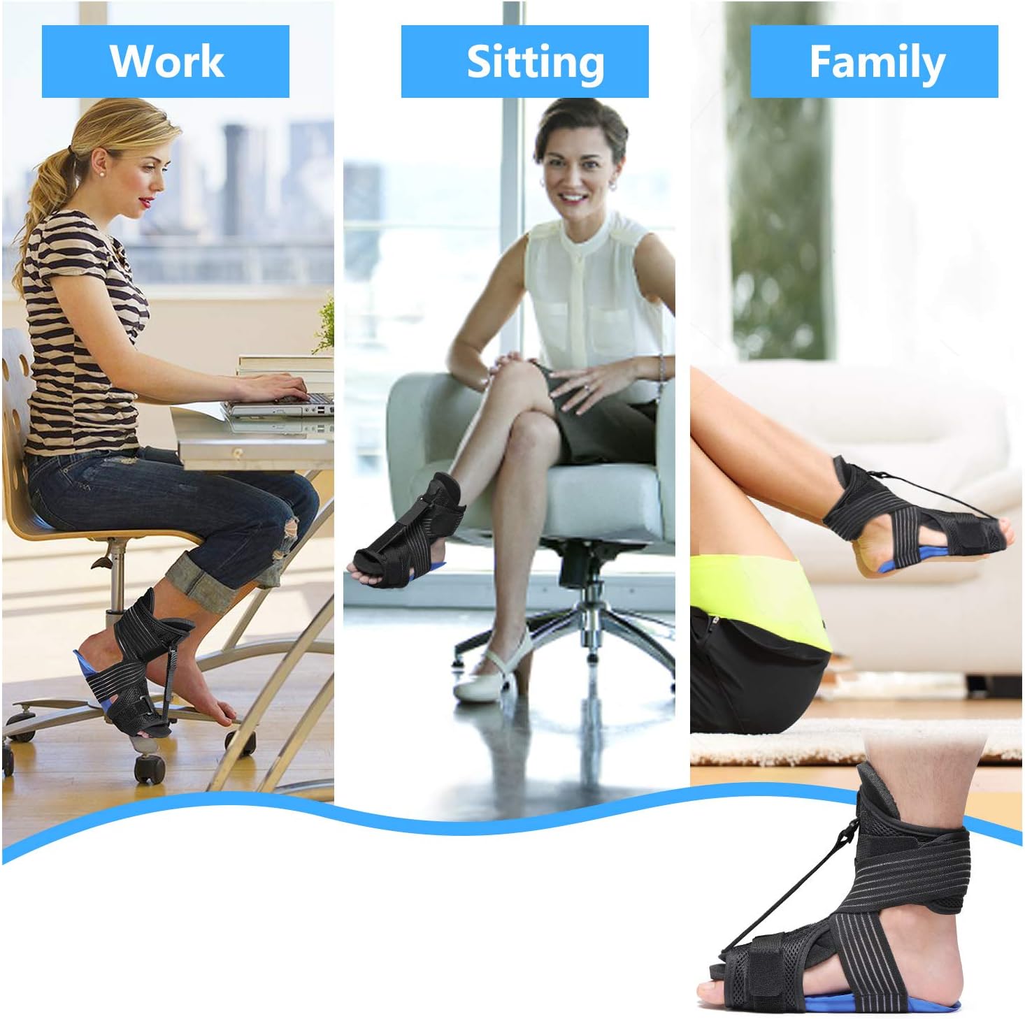 Plantar Fasciitis Night Splint Ankle Brace with Cold Pack Massage Ball Elastic Band for Arch Support Achilles Tendonitis Relief: Health & Personal Care