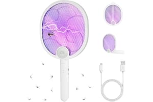 CAREFYPRO Foldable Electric Fly Swatter Racket, USB Rechargeable with 1200mAh Battery, Large 2 in 1 Bug Zapper Racket, Fly Killer and Mosquito Trap Lamp, for Indoor and Outdoor Home Backyard Patio Camping
