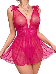 Lilosy Sexy Polka Dots Mesh Sheer Babydoll Chemise